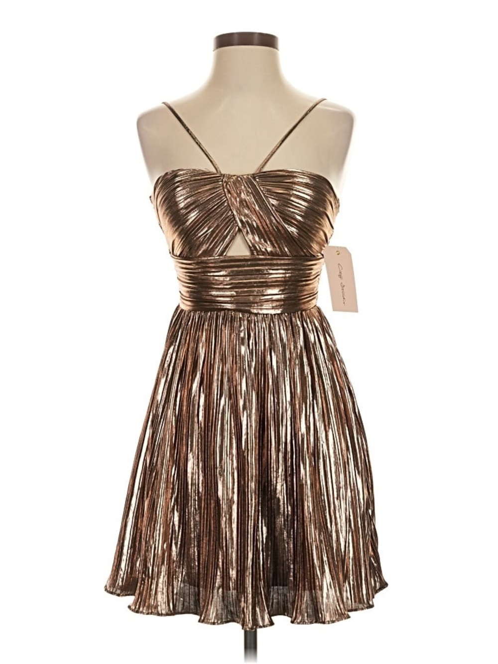 City Studio Metallic Copper Pleated Mini Dress size 3/4